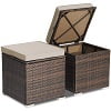 Costway 2PC Patio Rattan Ottoman Seat Side Table Storage Box Footrest Off White
