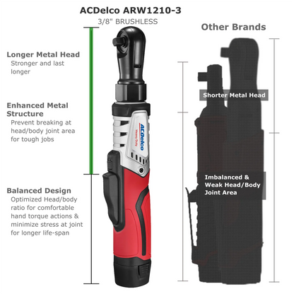 ACDelco ACDelco ARW12103-K2 G12 Series 12V Li-ion Cordless 3/8" Brushless Rachet Wrench & ?"? Impact Driver Combo Tool Kit with 2 Batteries