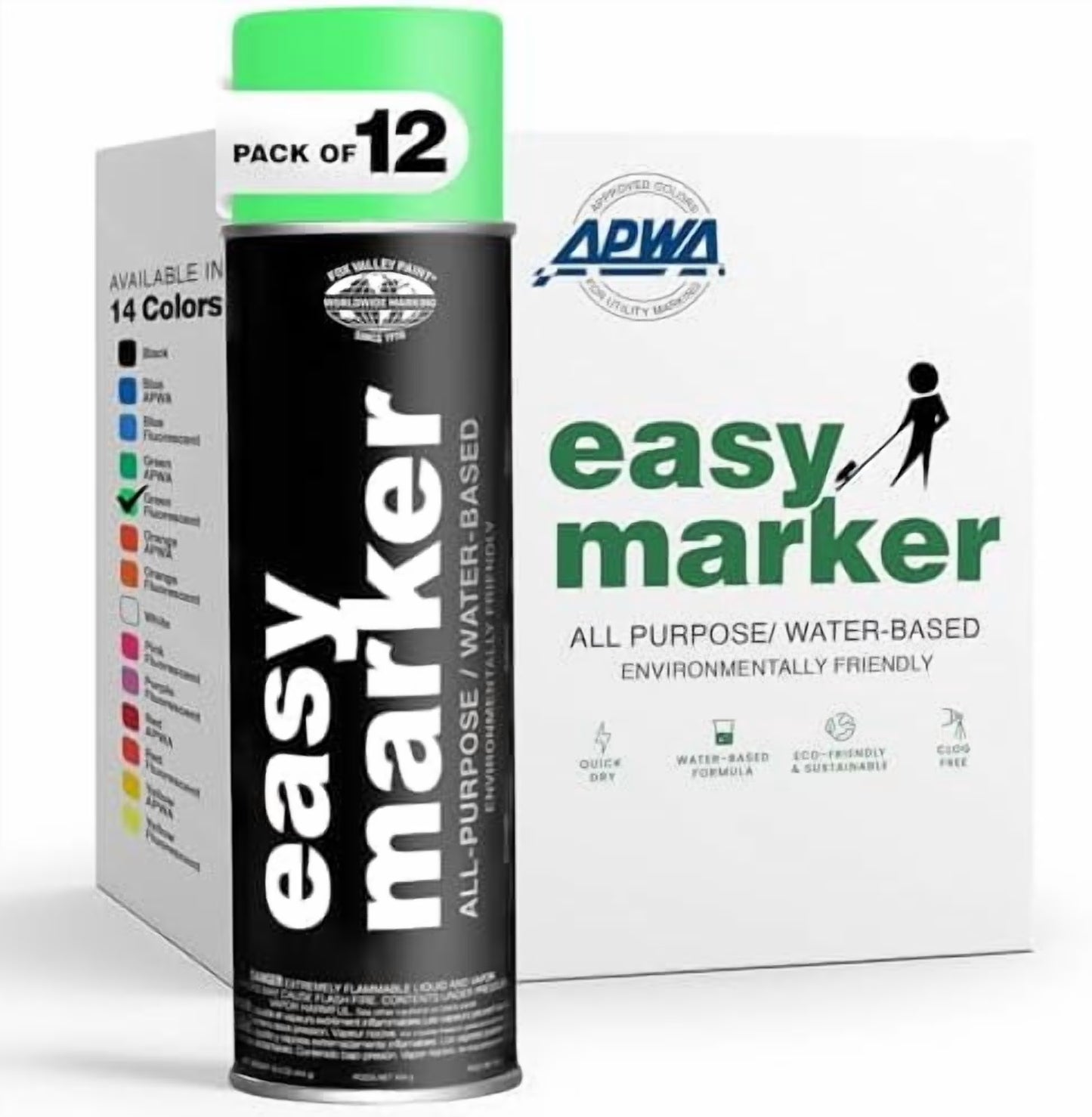 Fox Valley Easy Marker Inverted Marking Spray Paint, Yellow Fluorescent - 18 oz (Pack of 12), Upside Down Marking Paint for Grass & Tree Marking, Parking Lot, Quick Drying & Durable