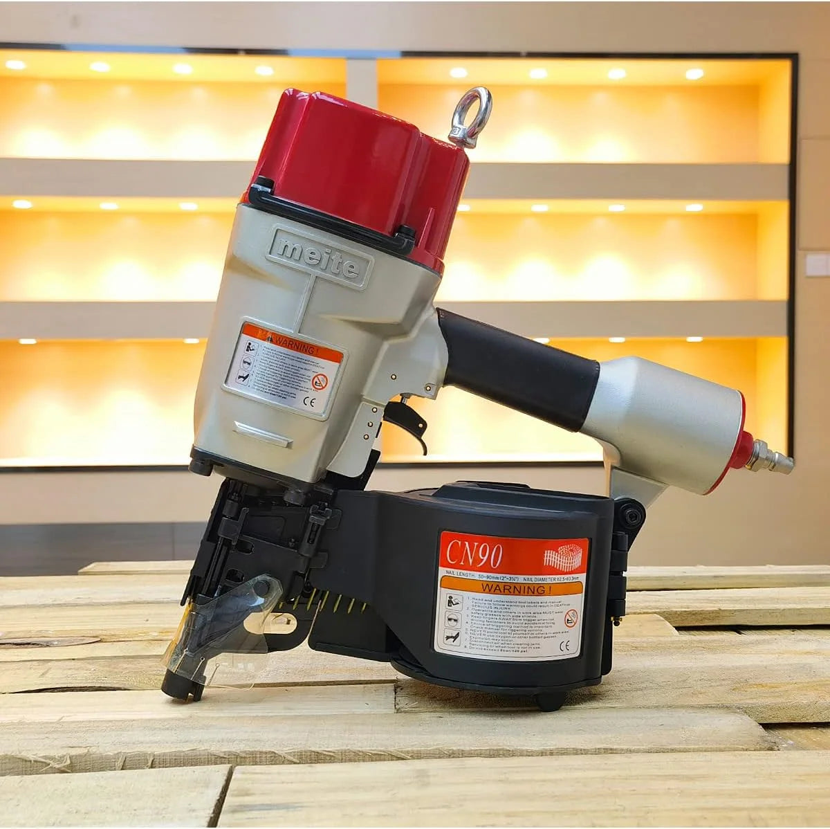 MEITE CN90 Industrial Coil Siding Nailer 15 Degree 2-1/4" to 3-1/2" Pneumatic Coil Nail Gun with Aluminum Housing