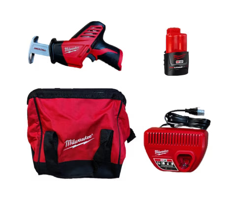 Milwaukee 2420-21 M12 HACKZALL Reciprocating Saw Kit - Includes Compact Cordless Saw with (1) 1.5 Ah Battery, M12 Charger, & Tool Bag