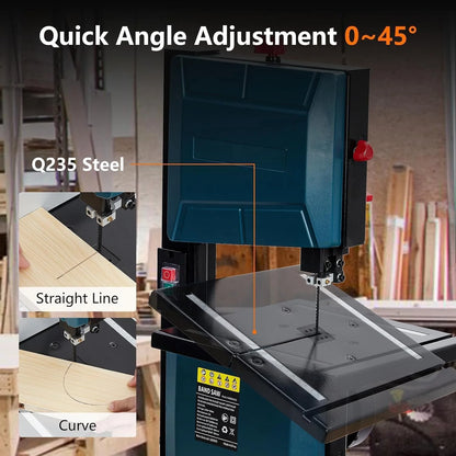Towallmark 8-Inch Bandsaw, 1800FPM Benchtop Bandsaw with Removable Safty Key, 0-45 Tilting Range, 3-Amp Saw For Cutting Wood with Fence and Miter Gauge, Band Saws for Woodwork