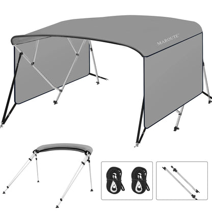 4 Bow Top Boat Cover with Aluminum Alloy Frame, Include Straps & Adjustable Rear Support Pole, Zippered Storage Boot, PU Coating Canvas Gray 8'L x 54" H x 73"-78" W