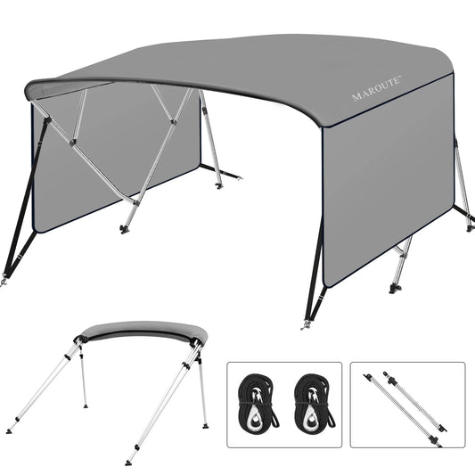 4 Bow Top Boat Cover with Aluminum Alloy Frame, Include Straps & Adjustable Rear Support Pole, Zippered Storage Boot, PU Coating Canvas Gray 8'L x 54" H x 73"-78" W
