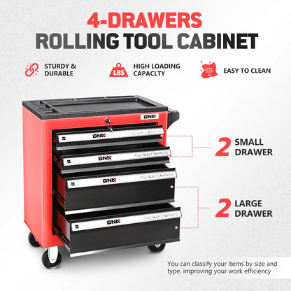 DNA Motoring TOOLS-00401 6 Drawers Garage Warehouse Workshop Plastic Top Tray Rolling Cabinet Chest Red With Swivel Casters
