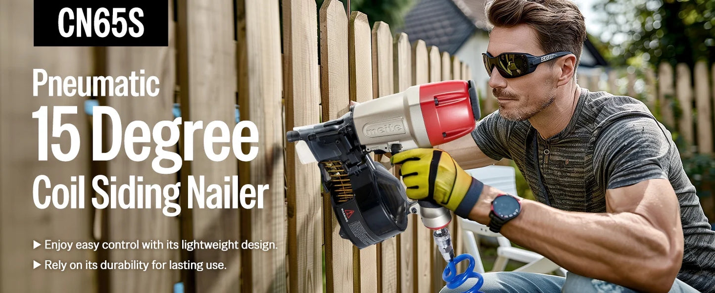 MEITE CN65S Pneumatic Coil Siding Nailer with Safety Nose, 15-16 Degrees 1-1/2" to 2-1/2"Coil Nail Gun Lightweight