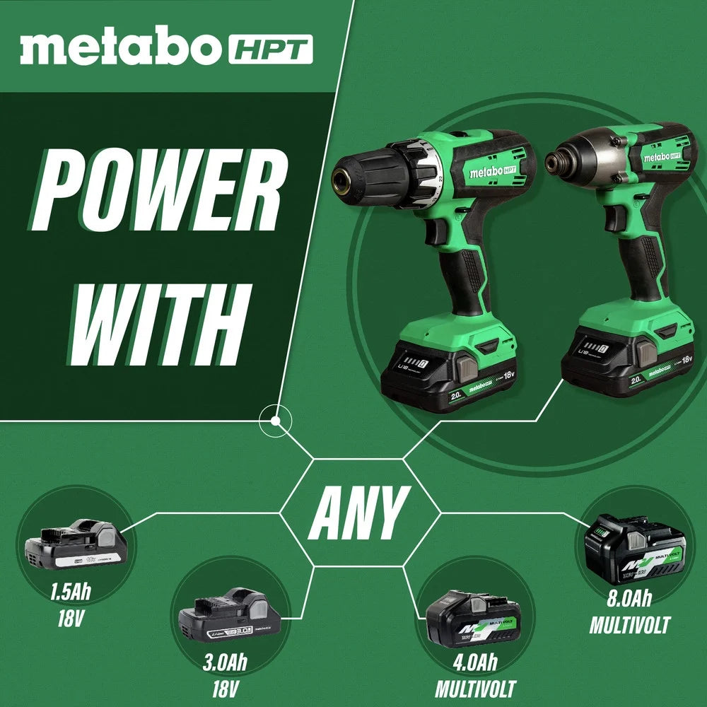 Metabo HPT 18V MultiVolt Hammer Drill and Impact Driver Combo Kit | Cordless | 2-2.0Ah Li-Ion Batteries w/Fuel Gauge | Lifetime Tool Warranty | KC18DFX