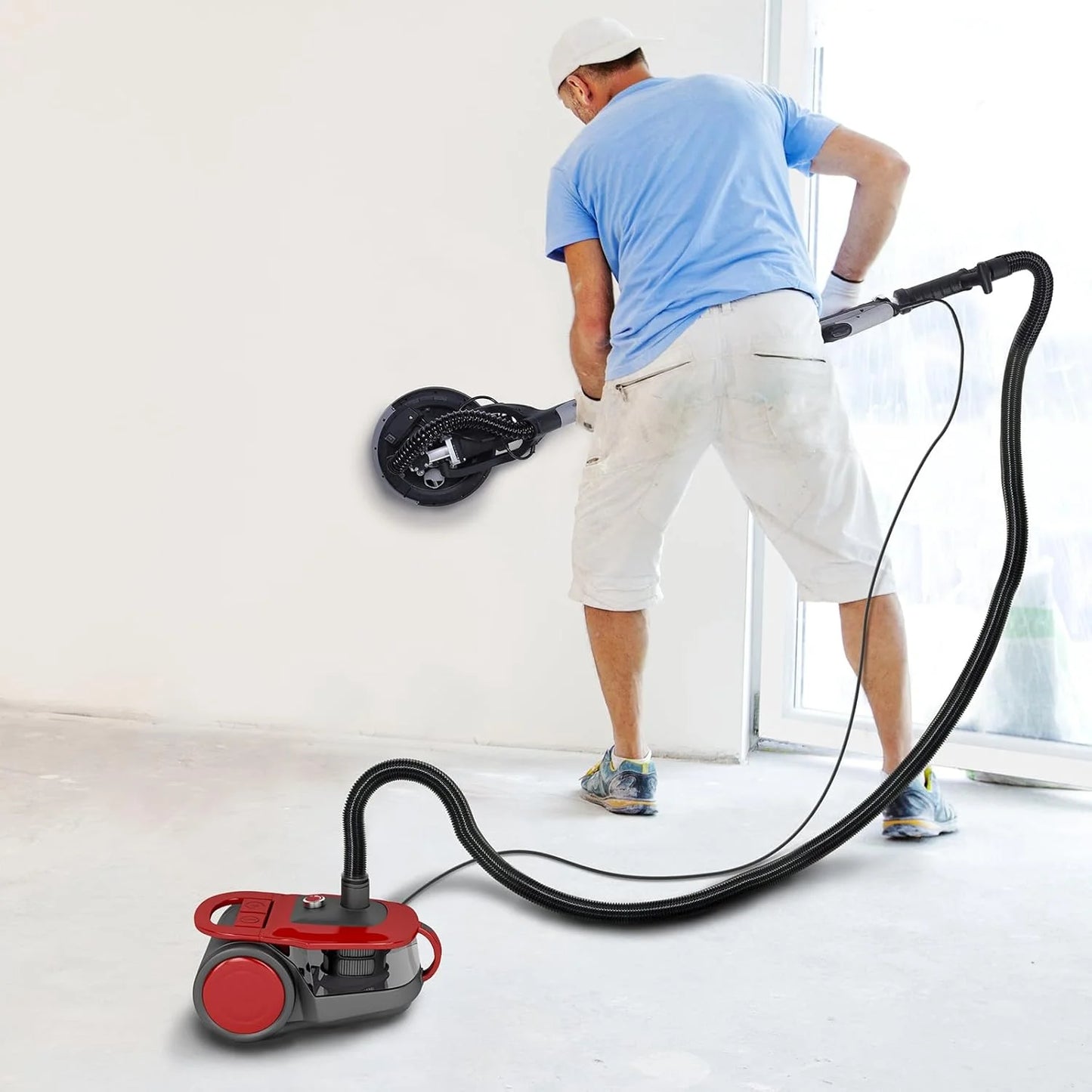 Drywall Sander, 750W Electric Drywall Sander with Vacuum Dust Collection 7 Variable Speed 900-1800 RPM with LED Light, 14 Pcs Sanding Discs, Extendable & Foldable Handle