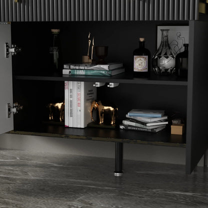 FUFU& GAGA Modern 4 Doors Buffet Cabinet with Storage Drawer, Accent Table Sideboard Furniture with Pop-up Door for Living Room Kitchen Dining Entryway Hallway, Black