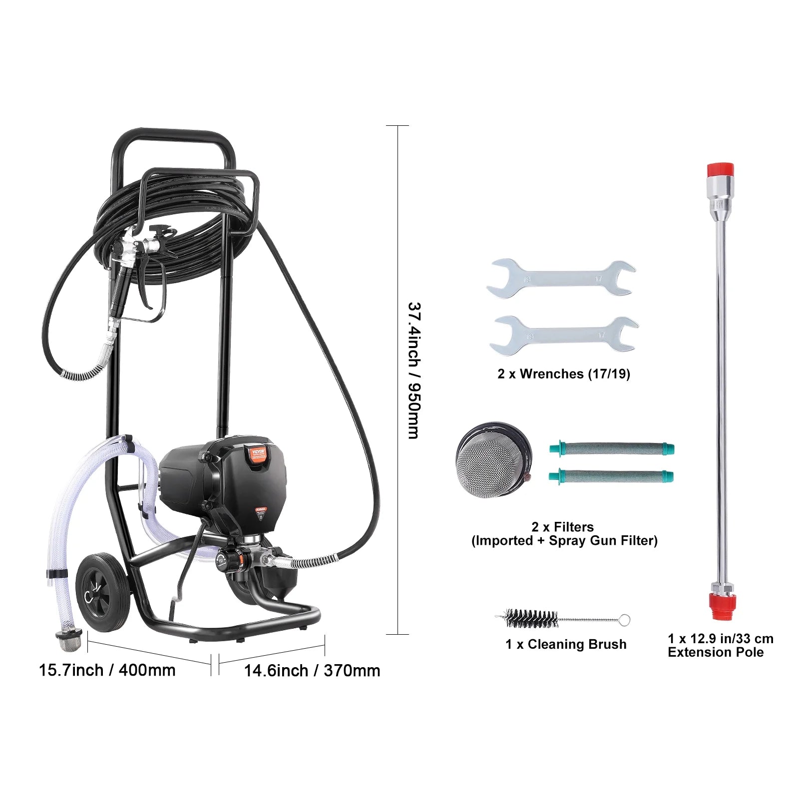 VEVOR 750W Stand Airless Paint Sprayer, 3000PSI High Efficiency Electric Airless Sprayer With Cart, Paint Sprayers for Home Interior and Exterior Furniture and Fences, Fine And Even Painting Effect