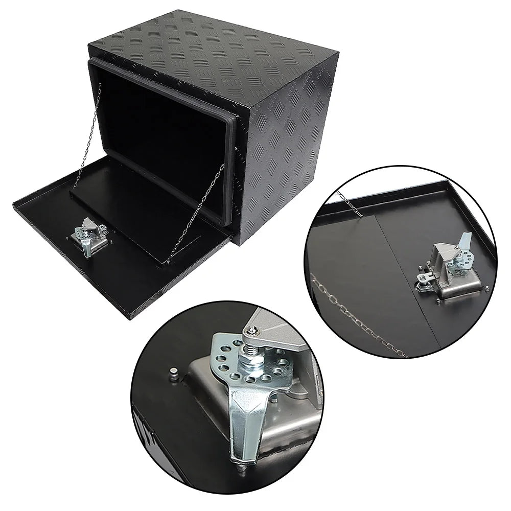 findmall 24 Inch Aluminum Diamond Plate Tool Box Trailer Tongue Box Chest Box Pickup Truck ATV Underbody RV Storage Box Organizer With Lock Key, Black