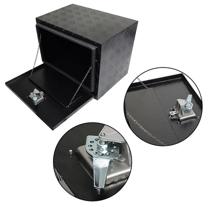 findmall 24 Inch Aluminum Diamond Plate Tool Box Trailer Tongue Box Chest Box Pickup Truck ATV Underbody RV Storage Box Organizer With Lock Key, Black