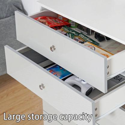 Hommpa 5 Drawers White Grey Dresser For Bedroom, 39.4" Tall Wood Chest of Drawers High Gloss Storage Cabinet with Metal Handles Modern Large Capacity Organizer