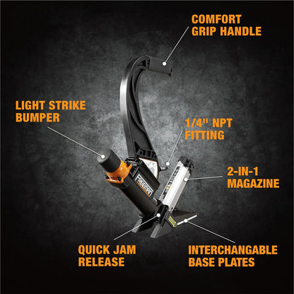 Freeman P50LSLW Lightweight Pneumatic 2-in-1 15.5-Gauge and 16-Gauge 2" Flooring Nailer/Stapler with Flooring Mallet and Interchangeable Base Plates