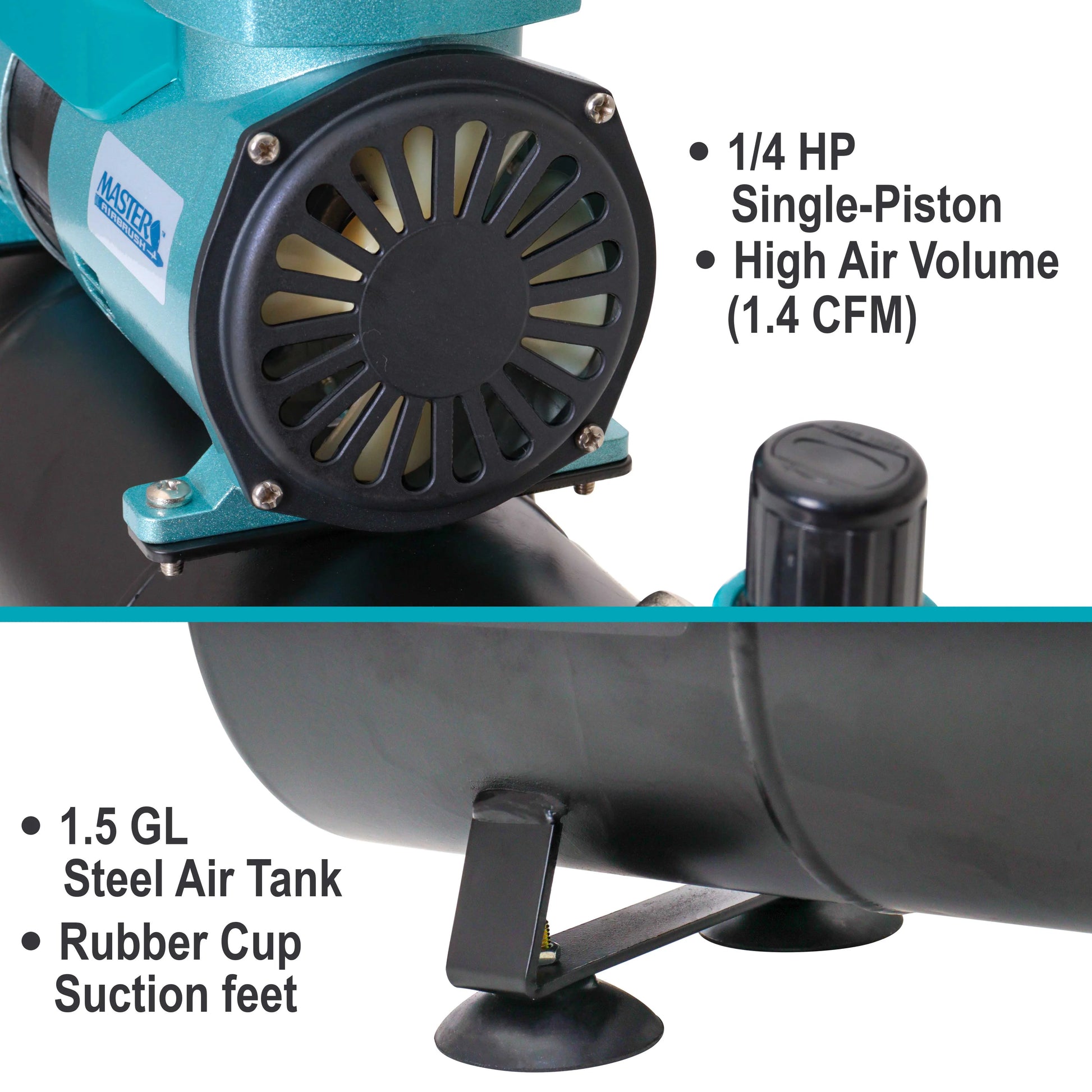 Cool Running Master Airbrush 1/4 hp Twin Cylinder Piston Air Compressor with Extra Large Storage Tank - High Airflow