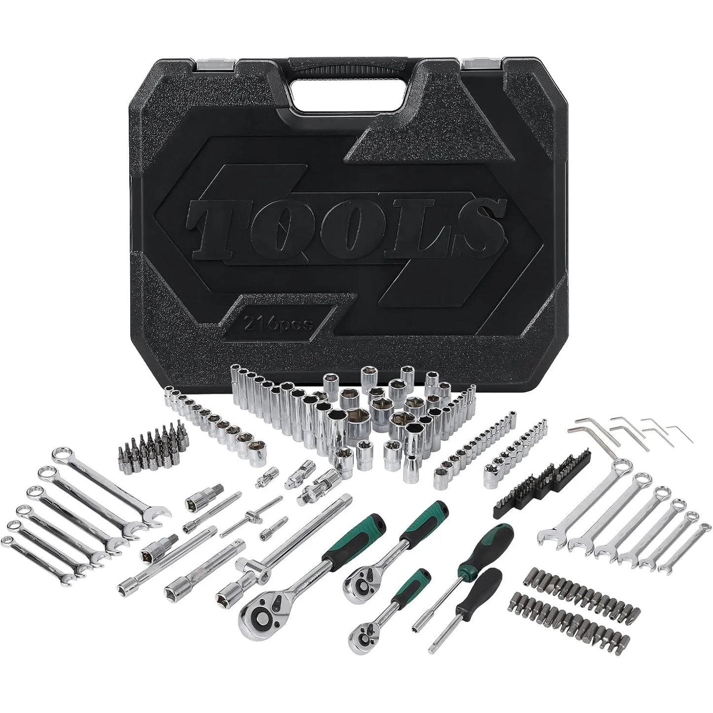 AOILE 216-Piece SAE & Metric Mechanics Tool Set with Socket Wrench Kit in Storage Case