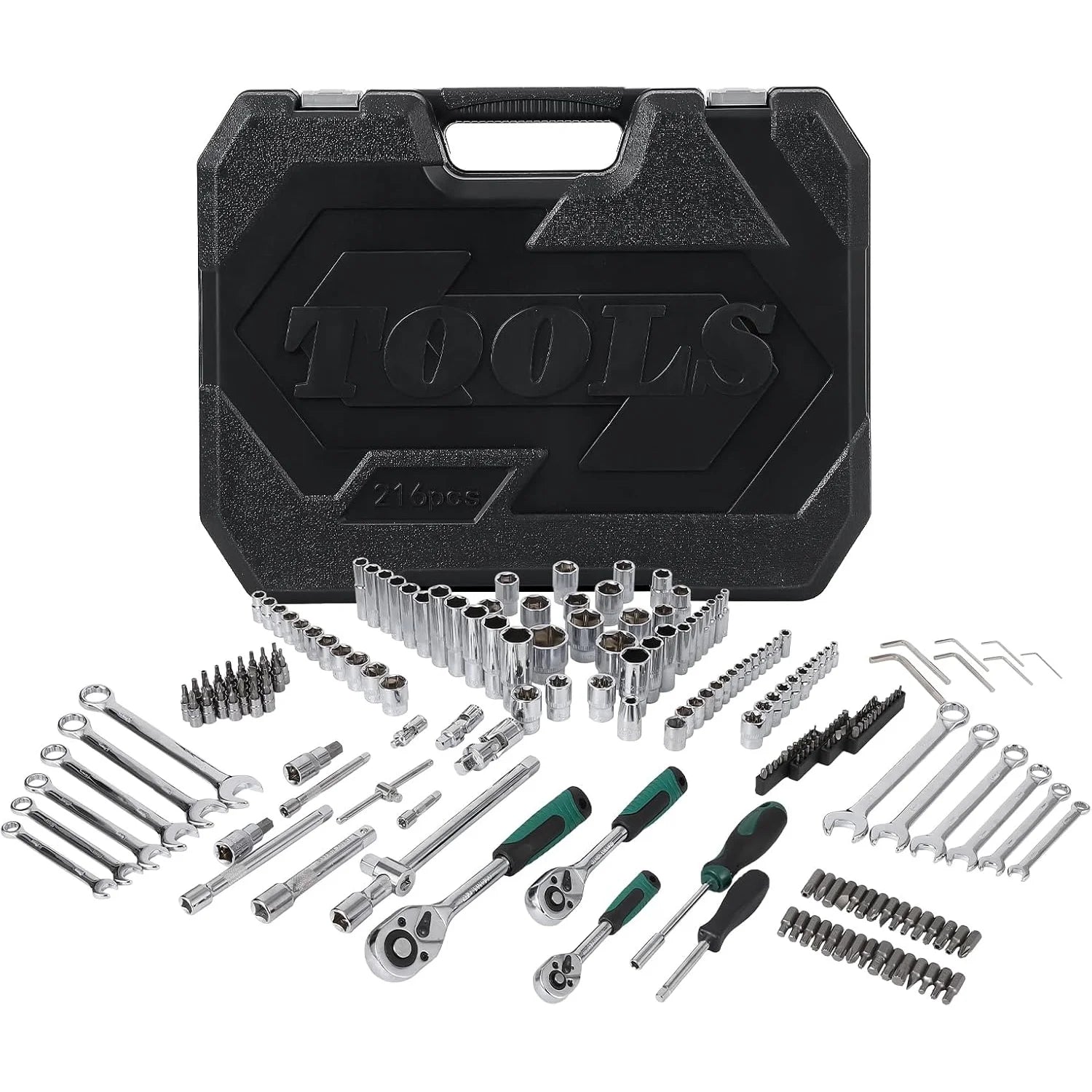 AOILE 216-Piece SAE & Metric Mechanics Tool Set with Socket Wrench Kit in Storage Case