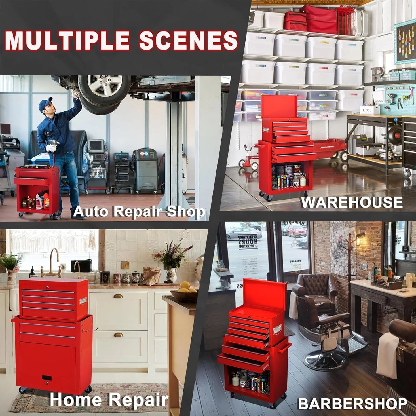 8-Drawer Rolling Tool Chest, 2-in-1 Tool Box with Wheels Metal Tool Chest Cabinet for Garage, Workshop, Red