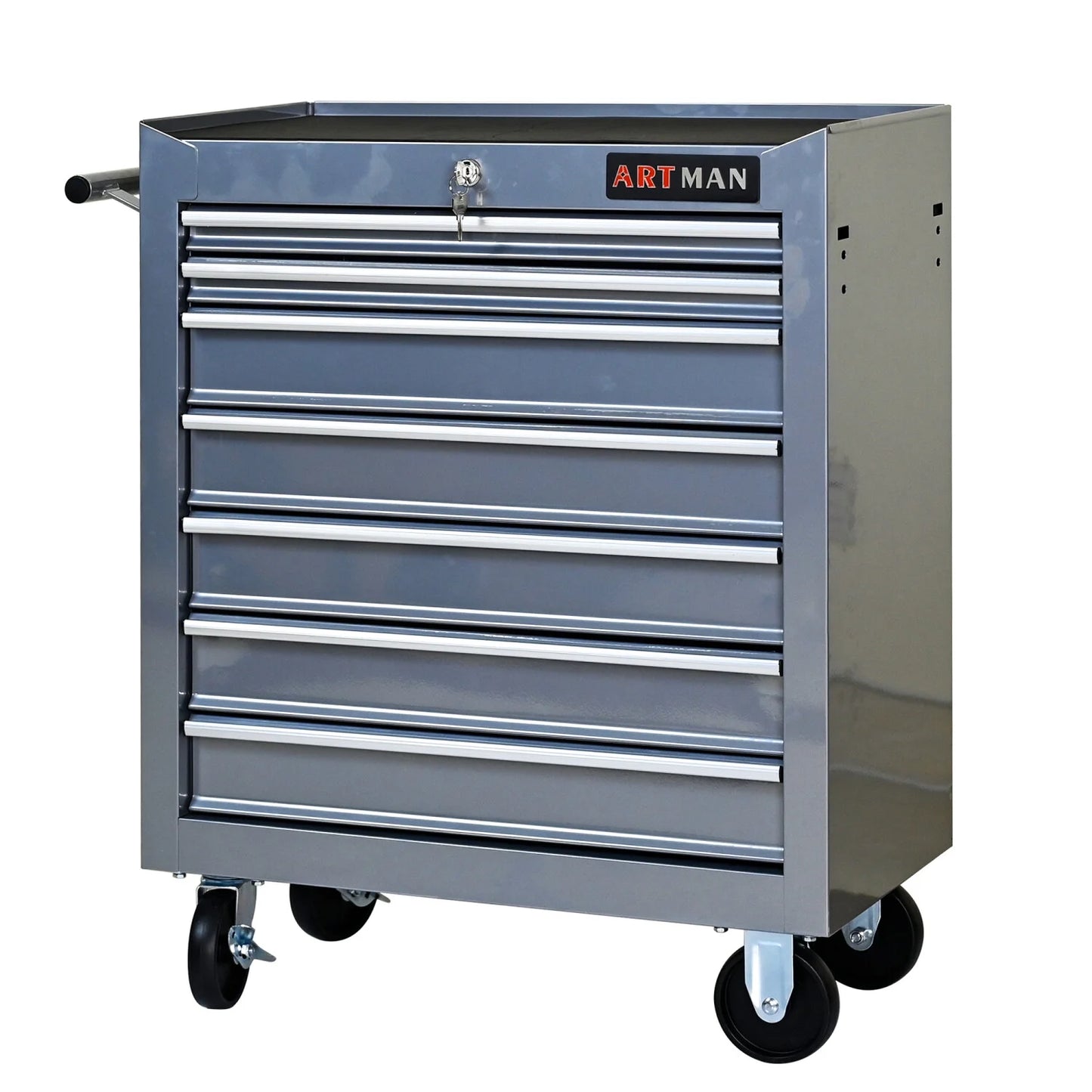 Rolling Tool Chest with 7-Drawer Tool Box with Wheels, Multifunctional Tool Cart Mechanic Tool Storage Cabinet for Garage, Warehouse, Workshop, Repair Shop, Silver