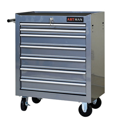 Rolling Tool Chest with 7-Drawer Tool Box with Wheels, Multifunctional Tool Cart Mechanic Tool Storage Cabinet for Garage, Warehouse, Workshop, Repair Shop, Silver