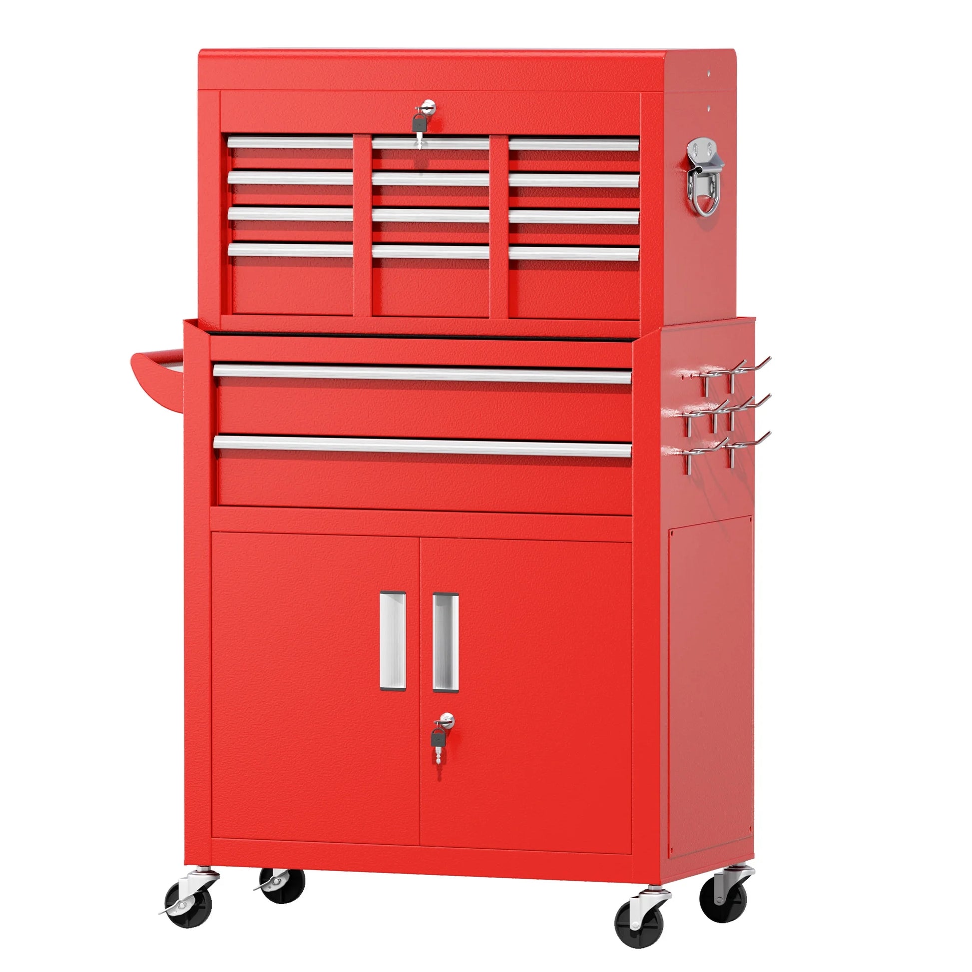 2-IN-1 Tool Chest & Cabinet, Large Capacity 8-Drawer Rolling Tool Box Organizer with Wheels Lockable, Red