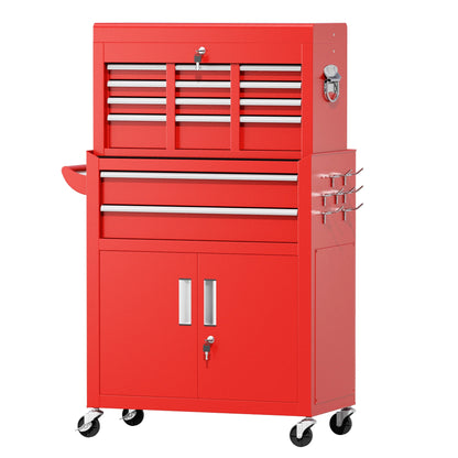 2-IN-1 Tool Chest & Cabinet, Large Capacity 8-Drawer Rolling Tool Box Organizer with Wheels Lockable, Red