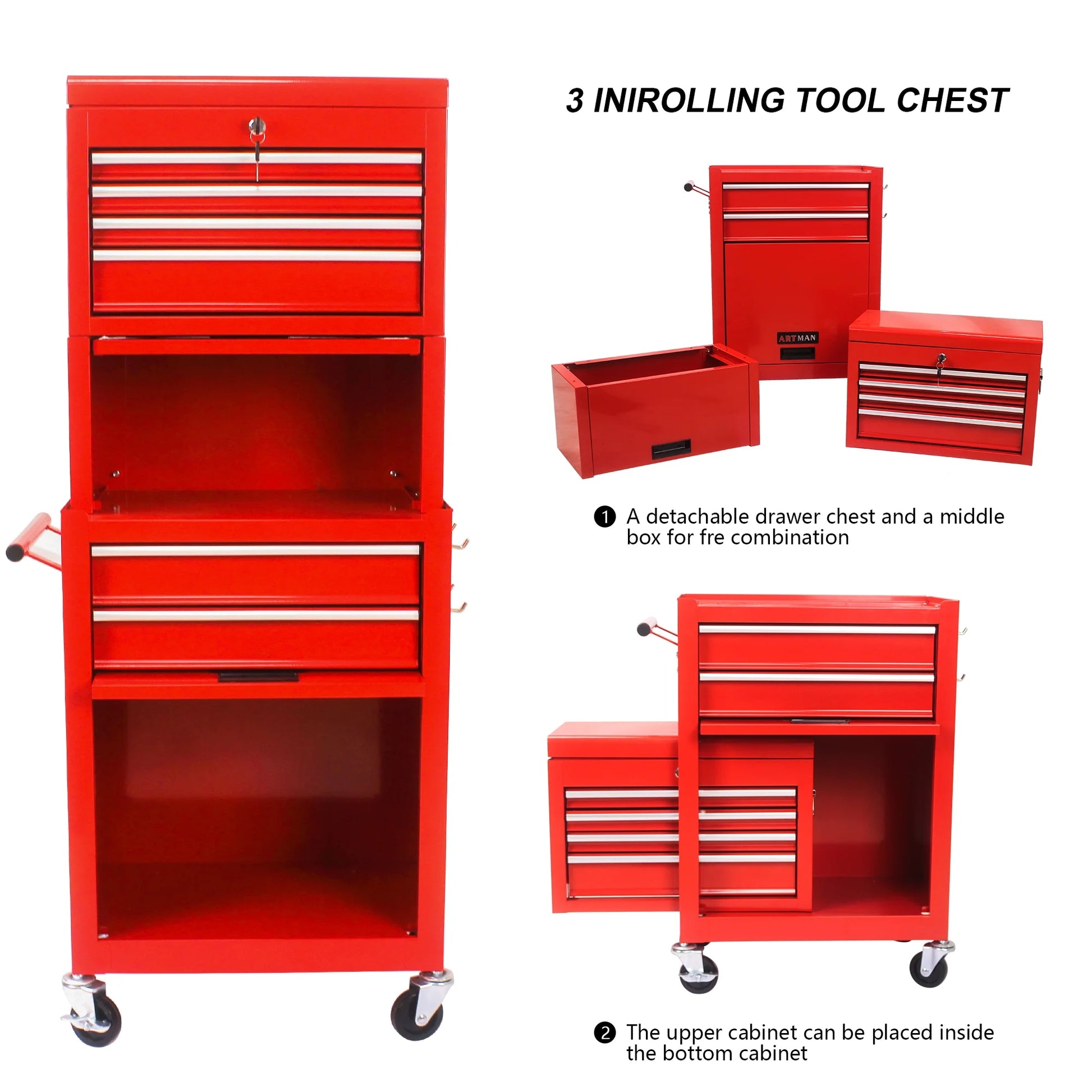 6 Drawer Rolling Tool Cabinet with 4 Wheels, Removable Metal Tool Chest Organizer with Secure Locking System