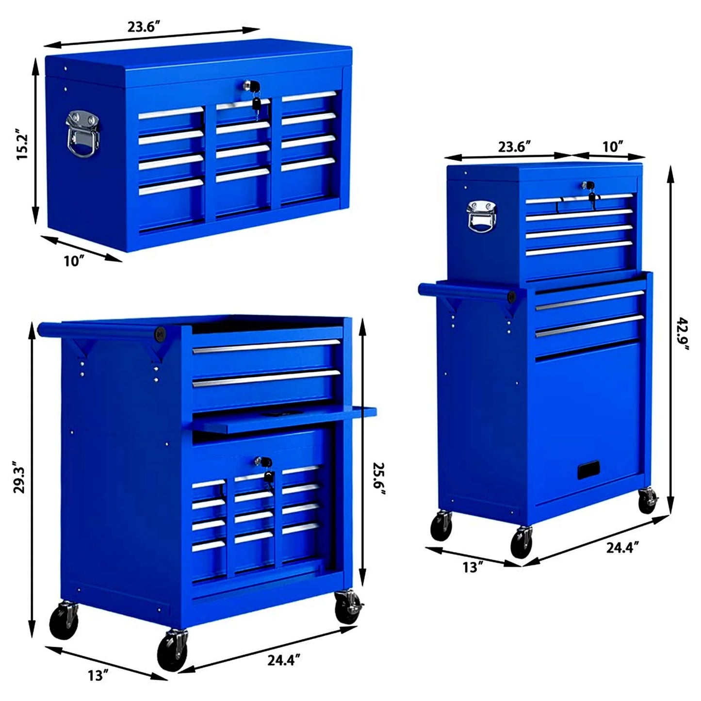 Aukfa Tool Box, 2 in 1 Steel Rolling Tool Chest & Cabinet on Wheels for Garage, 8-Drawers, Blue