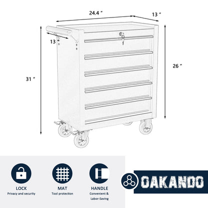 5 Drawer Rolling Tool Chest, Metal Tool Cart on Wheels,Tool Cabinet Key Locking & Drawer Storage,Tool Box Organizer for Garage,Warehouse(Black)