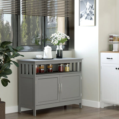 HomCom Kitchen Console Table/Buffet Sideboard/Wooden Storage Table with 2-Level Cabinet and Open Shelf, Grey