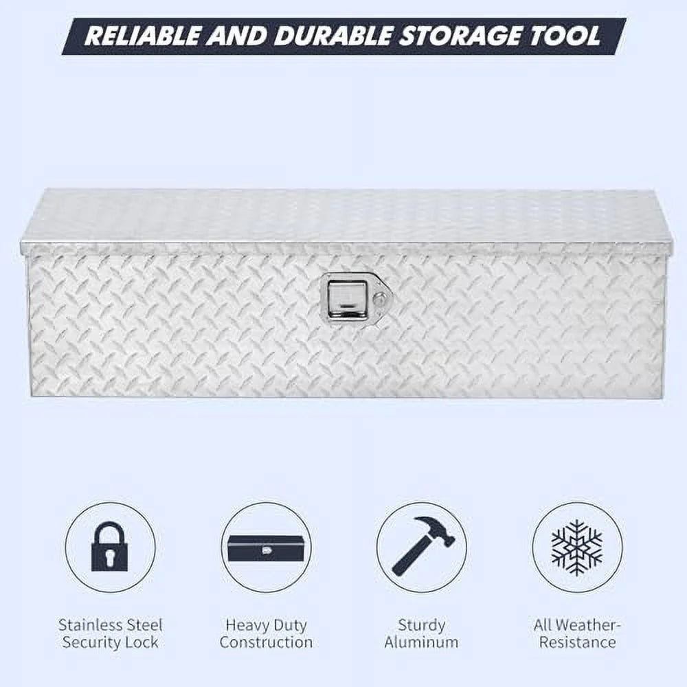 Aluminum Diamond Plate Tool Box 13x13x30 Inch, Heavy Duty Truck Toolbox with Sliding Shelf, Waterproof Truck Storage Organizer Chest for Pick Up Truck RV Trailer with Lock & Keys