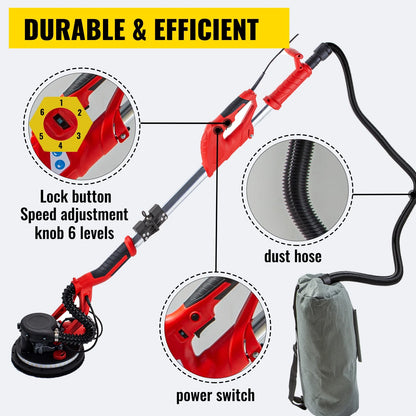 VEVOR 850W, 110V, 8.86" Electric Drywall Power Sander, 1750 RPM 6 Speeds
