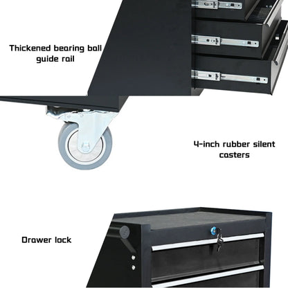 5-Drawer Metal Rolling Tool Cabinet, Storage Toolbox with Brake wheels, Tool Chest with lock, Suitable for Warehouses, Garages, Repair Shops