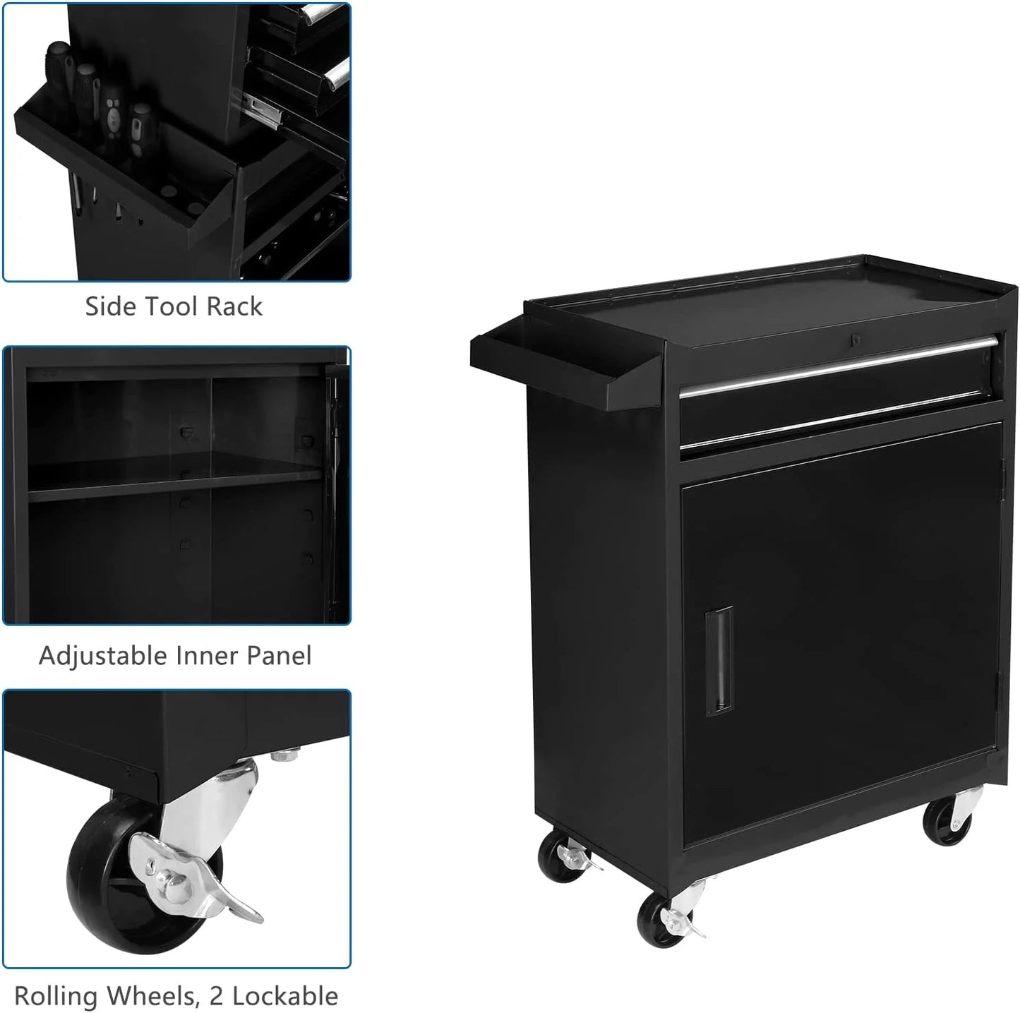 TUFFIOM 5-Drawer Rolling Tool Chest, Tool Storage Cabinet with Adjustable Shelf, Tool Organizer Box