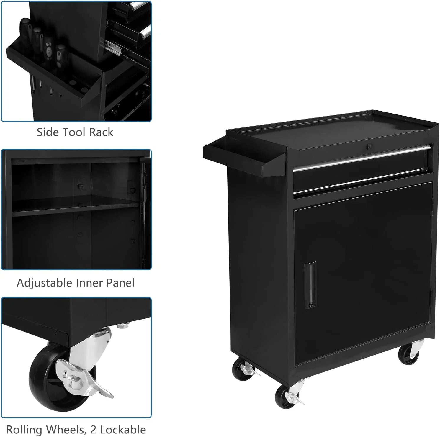 TUFFIOM 5-Drawer Rolling Tool Chest, Tool Storage Cabinet with Adjustable Shelf, Tool Organizer Box
