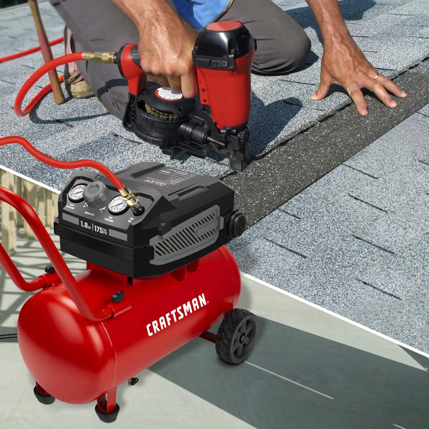 Crafstman CMXECXA0201041 Red 1.8 HP 175 PSI 90 PSI Portable Air Compressor 10 gal