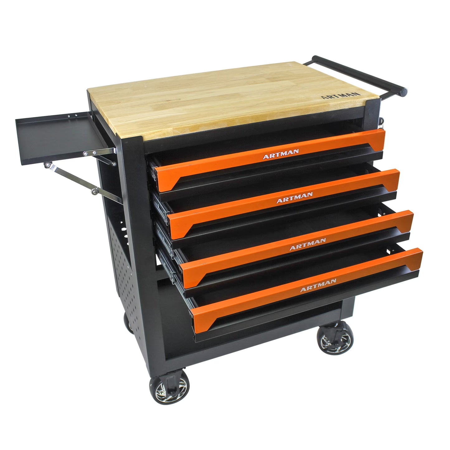 NIGSQJB 4 Drawers Tool Chest on Wheels, 35.4"H Tool Storage Cart with Wooden Top,Drawers Rolling Tool Box Organizer Tool Case with Lock for Garage,Warehouse,Workshop,Repair Shop, Blue Black