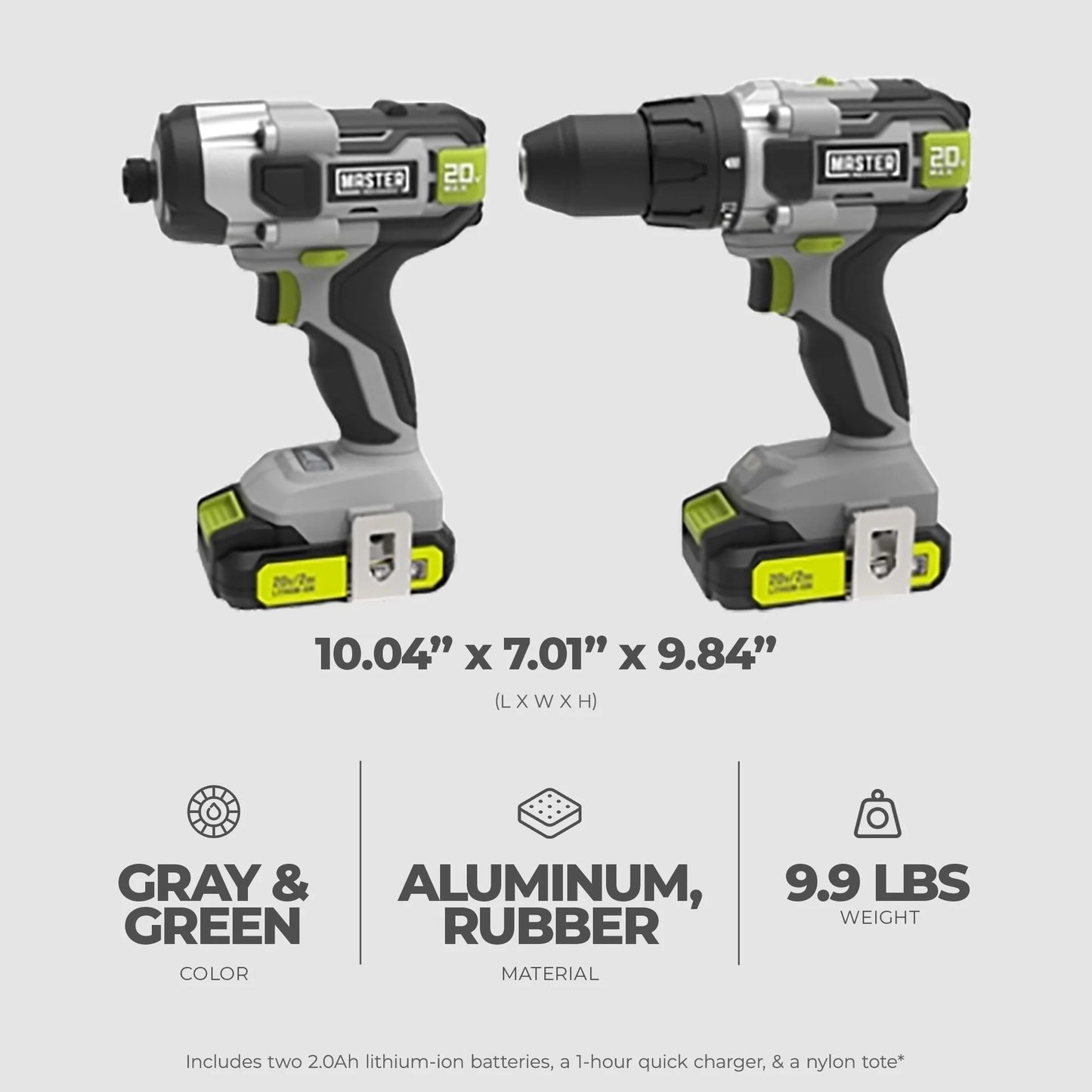 Master Mechanic ML-CD168GD-200S ML-IS41GD 20-Volt Compact Cordless 2-Tool Combo Kit, 1/2-In. Drill + Impact - Quantity 4