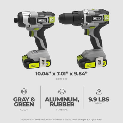 Master Mechanic ML-CD168GD-200S ML-IS41GD 20-Volt Compact Cordless 2-Tool Combo Kit, 1/2-In. Drill + Impact - Quantity 4