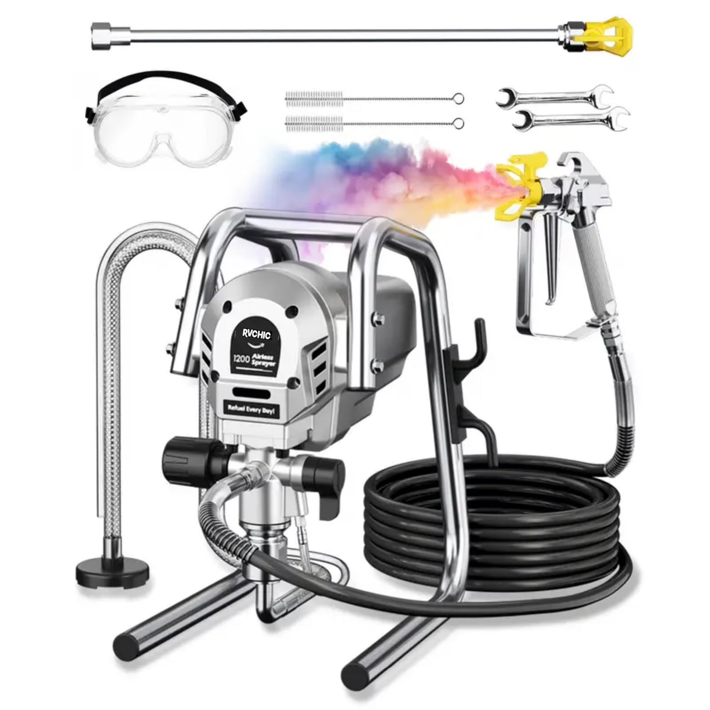 Rvchic 1200W 3300PSI Electric Airless Paint Sprayer with Extension Rod, Thinning-Free Stand Sprayer for Home Exterior/Interior,Garage,Furniture Blue