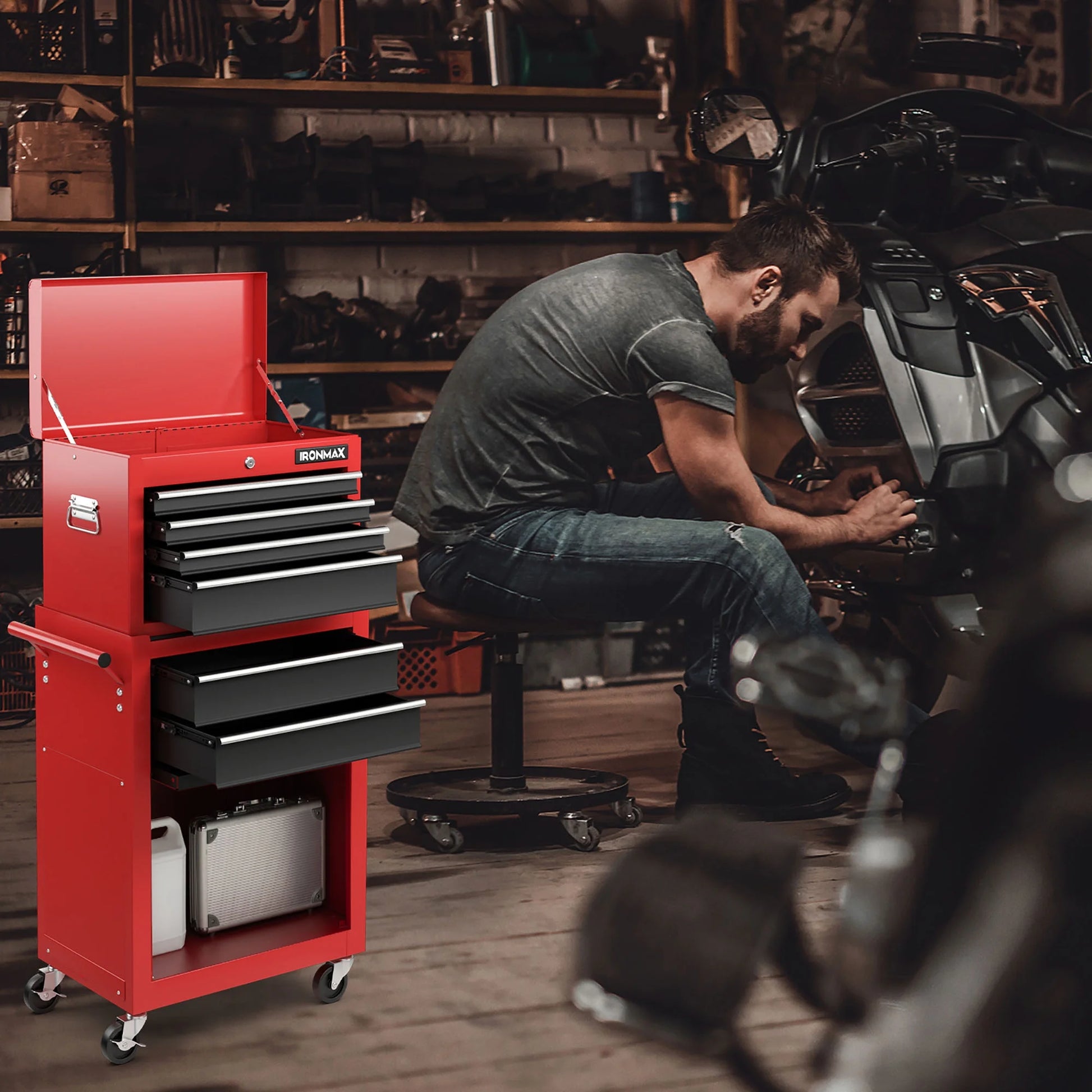 Gymax 6-Drawer Rolling Tool Chest Lockable Tool Box and Storage Cabinet Garage Workshop