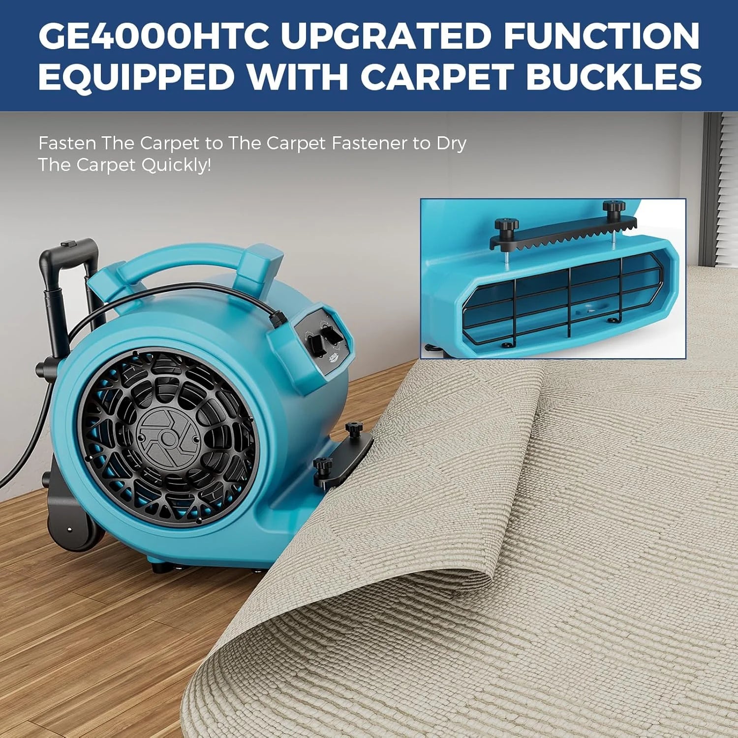 ALORAIR 4000 CFM Air Mover Blower Fan for Industrial, Floor Drying Fan, Carpet Dryer - Timer, Handle Wheelkit, Carpet Buckles, Stackable, for Water Damage Restoration and Plumbing - GE4000HTC
