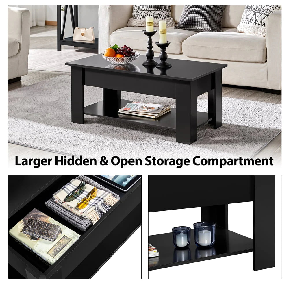SmileMart Modern Lift Top Coffee Table with Hidden Compartment & Storage, Black