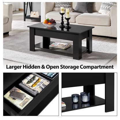 SmileMart Modern Lift Top Coffee Table with Hidden Compartment & Storage, Black