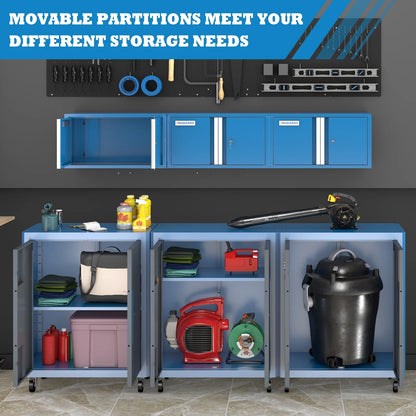 Upgraded Metal Tool Chest on Wheels, 2 Locking Doors, 360? Casters & Foot Pads, Large Capacity Mobile Tool Cabinet with Adjustable Organizer