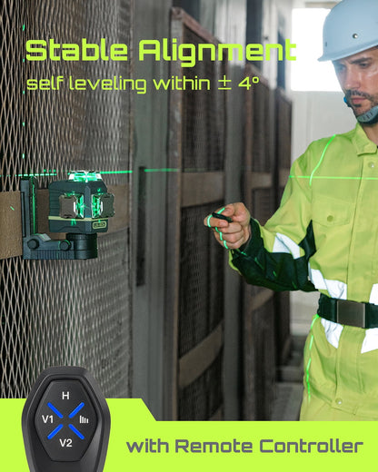 Laser Level 3x360? LASGOO with Remote Control, 2 Rechargeable Batteries, 100FT Range, 360? Magnetic Rotating Stand, IP54, 3Ds