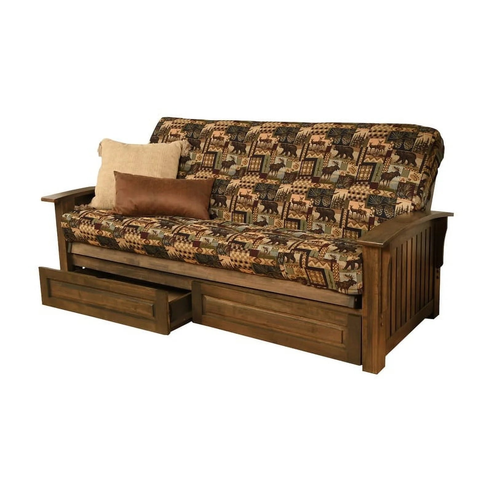 Copper Grove Cayenne Rustic Walnut Storage Futon Set with Mattress peter's cabin