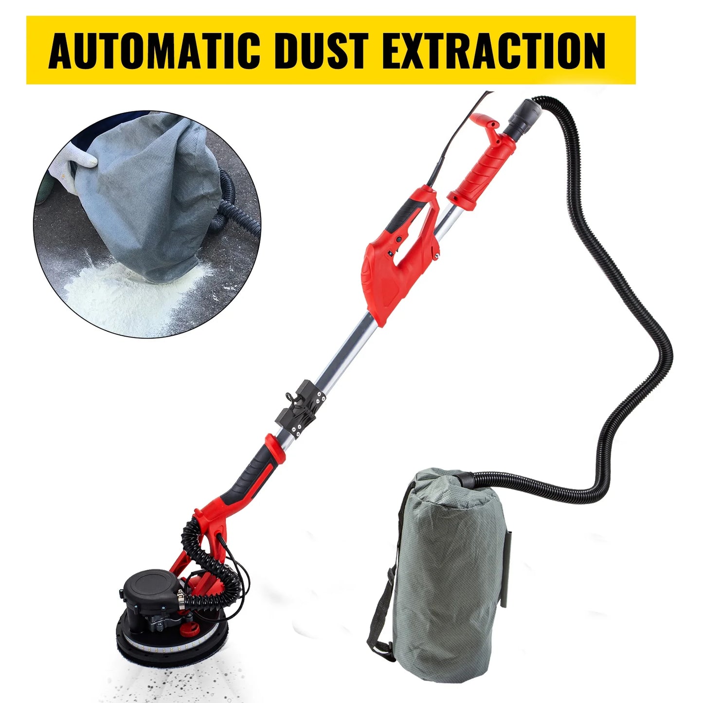 KFFKFF Drywall Sander 850W, Power-Driven Wall Smoother, Adjustable Speed 800-1750 RPM, Collapsible Plasterboard Smoother, with Extendable Handle, Power Smoother