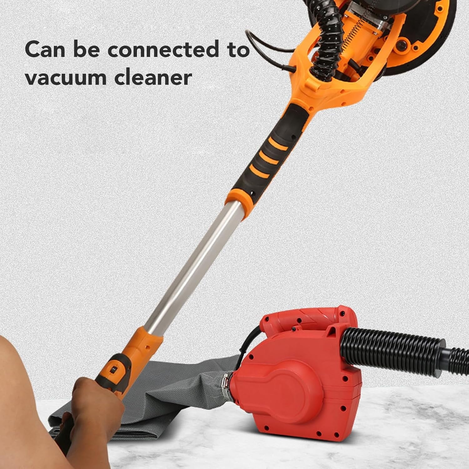 9 Inch Electric Drywall Sander withBearing, LED Light, 98.5% Dust Collection, 5 Variable Speeds, Removable 360° Rotating Sanding Disc, High Performance, 1390W Motor Power (US