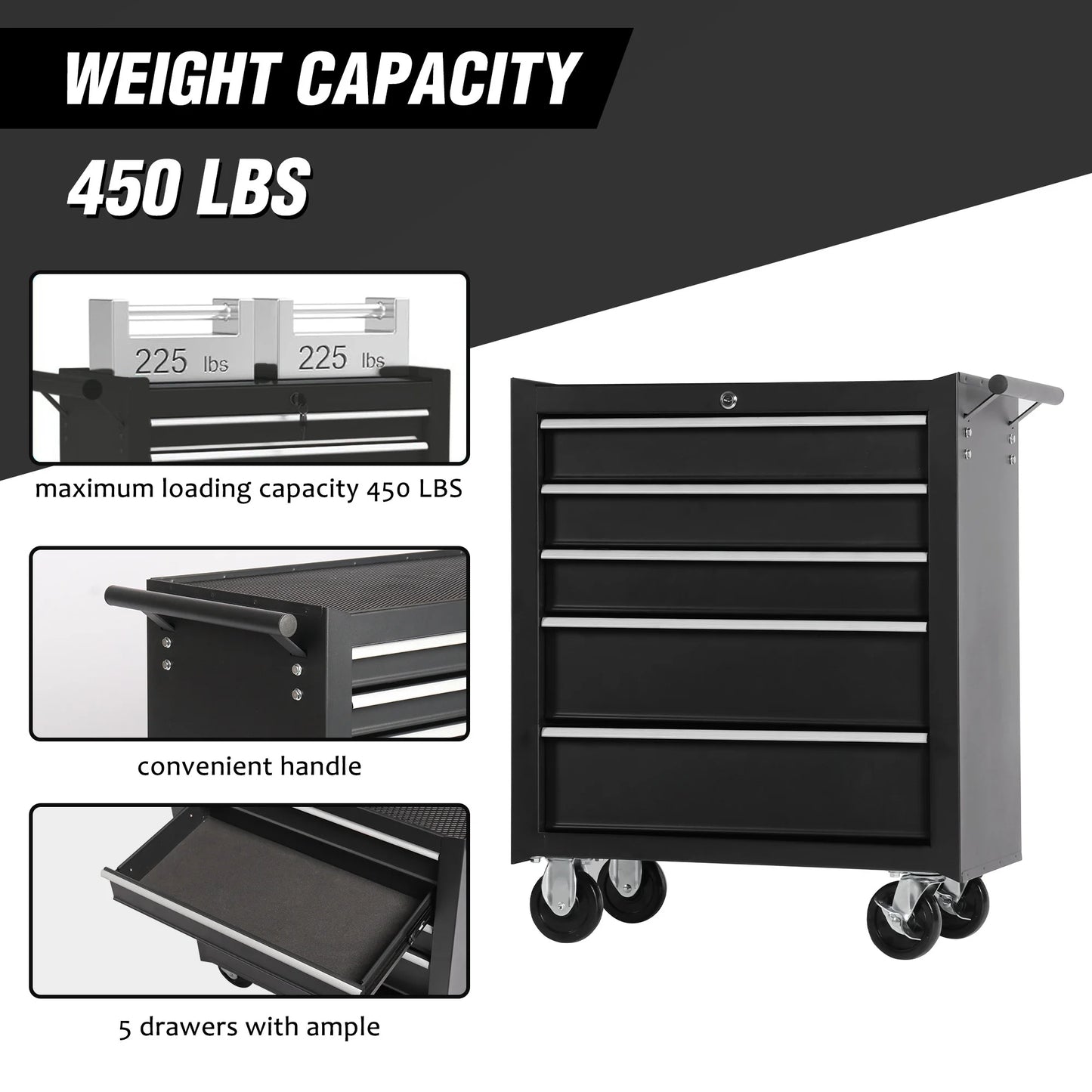 5-Drawer Rolling Tool Chest Tool Storage Cabinet with Wheels Tool Organizer Box